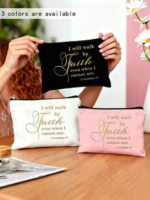 Religious Christian Gift Makeup Bag, "I Will Walk By Faith" Inspirational Quote Canvas Pouch, Christian Gifts For Women, Mother's Day/Christmas/Birthday Gift, Travel Toiletry Organizer,Back To School - Multicolor - View 1