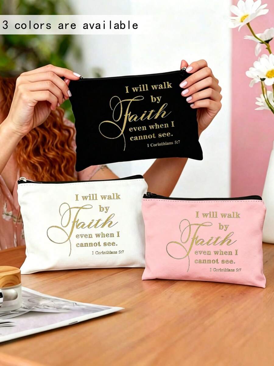 Religious Christian Gift Makeup Bag, "I Will Walk By Faith" Inspirational Quote Canvas Pouch, Christian Gifts For Women, Mother's Day/Christmas/Birthday Gift, Travel Toiletry Organizer,Back To School - Multicolor - View 1