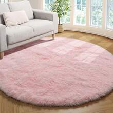 Runder Flauschiger Teppich für Wohnzimmer, Flauschige Teppiche für Große Moderne Wohnzimmer, Weicher Flauschiger Teppich für Wohnzimmer, Schlafzimmer, Nachttisch (Rosa, 160cm) GZK4 - Weiße Füße - Übersicht 2