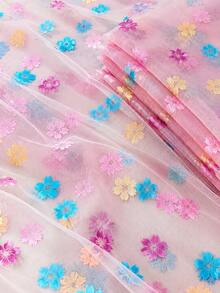 Tessuto in tulle con stampa a fiori di ciliegio multicolore su base rosa, 50cm/1yd/3yd/5yd, tessuto in rete semitrasparente, larghezza 150cm, tessuto estivo per fai da te, adatto per abiti, top halter, veli e tende - 1 - Visualizzare 7