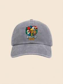 1pc 2026 World Cup US-Canada-Mexico Cartoon Washed Print Baseball Cap For Women, Baseball Cap For Outdoor Sun Protection For Men - Trophy - View 6