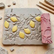PLA Lemon Vine Leaf Pattern Clay Relief Texture Roller, DIY Pottery Craft Rolling Pin Tool For Polymer Clay, Ceramic, And Embossing – Botanical Nature-Inspired Design For Evergreen Artistic Creations - Lemon Vine Leaves Pink - View 3