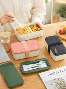 1/4 piezas Caja de almuerzo de unicolor tipo macaron con compartimentos, caja de almacenamiento de frutas reutilizable, caja de conservación de alimentos con compartimento para utensilios incorporado, apta para microondas, caja de almuerzo/bolsa de almuerzo de gran capacidad, bolsa bento, adecuada para estudiantes, trabajadores de oficina, niñas y mujeres profesionales, perfecta para trabajo, deportes, camping y uso al aire libre - Multicolor - Ver 5