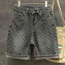 Men's Fashion Embroidered Denim Shorts - Dark Grey - View 4