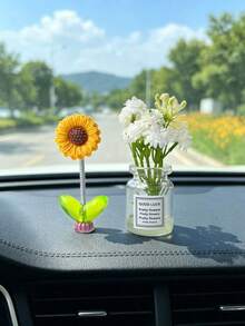 1件裝 花瓶＋向日葵裝飾品 車用裝飾配件 可愛花卉裝飾（底座顏色隨機發貨） - 擺飾 - 查看 6