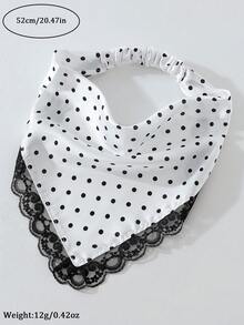 1件原創花卉刺繡滾邊波點印花女款髮帶頭巾，適合日常與度假使用，夏季髮飾沙灘圍巾度假方巾 - 白色黑波點 - 查看 5