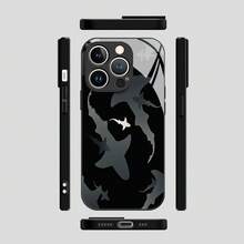 Shark Pattern Phone Case Suitable For IPhone 16 Pro Max/ 15 Pro/ 14 Plus/ 13/ 12/ 11/ X/ Xr/ Xs Max, Featuring A Stylish Design, Tempered Glass, And A Premium - 黑色 - 查看 5