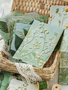 1/23 Sheets/Bag Aesthetic Green Plant Diary Base Paper Retro Flower Clipping Book Paper, DIY Handmade Account Decoration, Love Letter Clipping Materials, Embossed Flower Design, Art Album Planner Decoration, Suitable For Back To School - A - View 5
