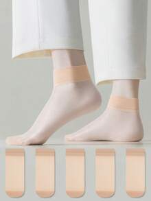 ZUJO 5雙裸色透明女襪，舒適透氣吸濕排汗，適合春、秋、夏季 - 查看 3