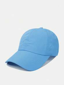 1 pieza Gorra de béisbol de malla transpirable de color negro sólido para mujer, gorra ajustable con cierre a presión para el verano - De secado rápido y transpirable - Ver 18
