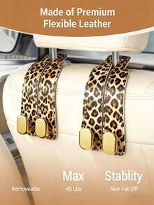 Car Seat Headrest Hooks, Hidden Dual Hooks, Faux Leather And Zinc Alloy Material, Heavy Duty ABS Hooks, Suitable For Car Back Seat Storage, Handbags, Shopping Bags And Wallets - Leopard Print - View 7