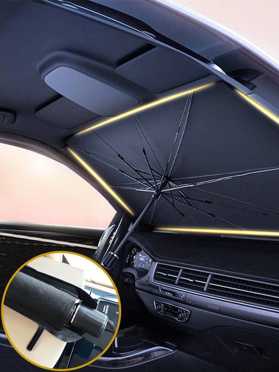1件裝可折疊便攜式汽車前擋風玻璃遮陽傘，汽車配件 UPF50+，一鍵折疊耐熱防紫外線遮陽傘，適用於所有車型 SUV 掀背車，易於收納，適合送給朋友的禮物