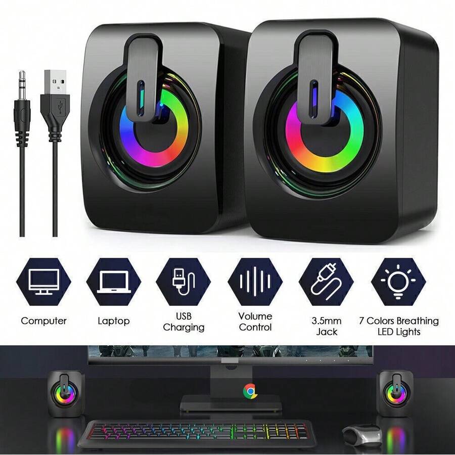 USB Powered Mini 2.0 Wired Gaming Speaker With LED Light And Volume Control, Suitable For Computer, Laptop, Phone, Tablet And Other Portable Devices - 查看 1