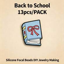 13/24 Stücke/Set Abschluss Silikon Perlen - Buch, Kappe, Schul-Fokus Mix + Abstandshalter Perlen, DIY Schmuck Handwerk für Stift, Schlüsselanhänger, Ausweisband, Unisex Geschenk - Silikon-Fokusperlen - Übersicht 8