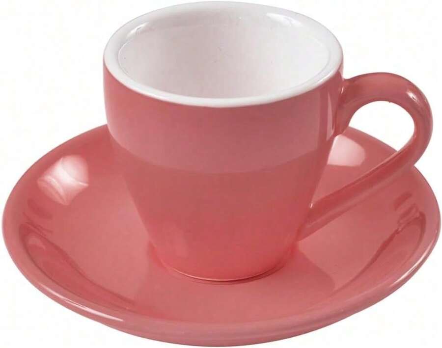 Pink Ceramic Coffee Cup Set, 80ML Miniature Coffee Cup, Minimalist White Iced Coffee Cup, Small Capacity Tea Cup, Universal Tea Cup Set For Home Office, Superior Texture, Durable And Easy To Clean. - Pink - View 1