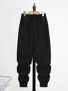 2024 New Arrival Solid Color Slant Pocket Joggers For Tween Boys, Spring/Autumn/Winter - Black - View 2