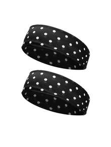 1/2 Black Polka Dot Bohemian Style Sports Yoga Headband Sweatband Unisex Running Fitness Headband High Elastic Soft Hair Tie Women's - Black - View 7