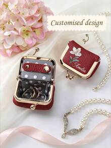 Personalized Name Birth Flower Travel Jewelry Storage Box, Mini Kiss Lock Jewelry Storage Bag, Customized Name Storage Bag, Birthday Mother's Day Bridesmaid Gift - Multi-color Genuine Leather Ring Bag - View 1