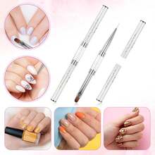 LANDOT 1 Pc Dual-Ended Nail Art Brushes For Builder Gel & Hard Gel, Professional French Tip Liner Brush Set With Rhinestone Handle, 4-In-1 Nail Design Painting Drawing Tools (White) - Apricot - View 7