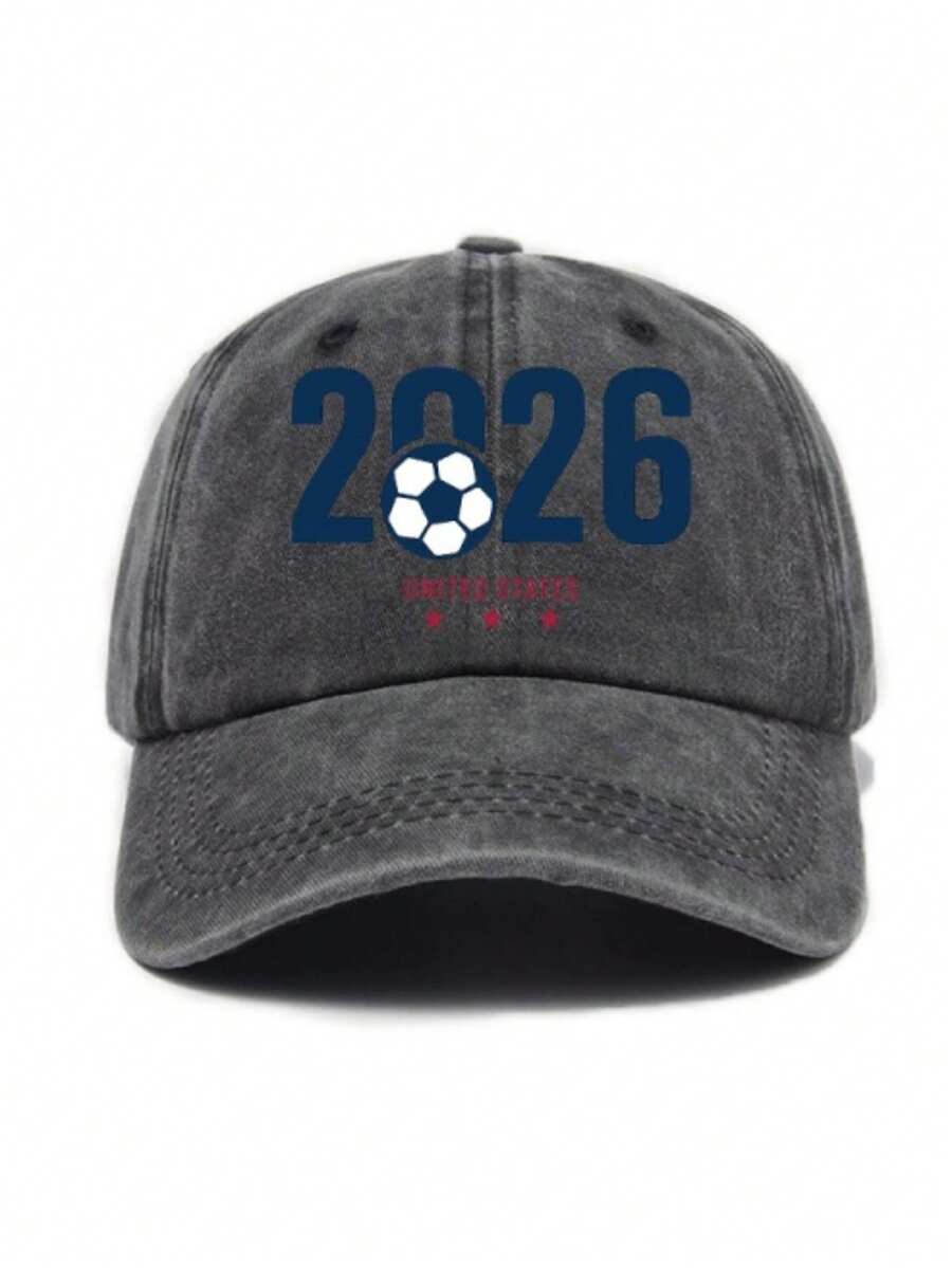 Unisex Vintage Washed Soft Top Baseball Cap With Football Print[2026 World Cup] - A - View 1