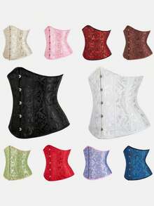 Multi-Color Optional Jacquard Corset, Front Closure & Back Tie Design, Retro Palace Style, Suitable For Daily Wear, Party, Halloween - Multicolor - View 7