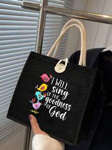 Women's Mini Handbag, Poem Print Bird Pattern Closure Tote Bag - Suitable For Church, Daily Commute, Easter Gift - Multicolor - View 10