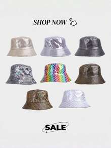 1 Peça Chapéu Balde Reversível Iridescente Brilhante com Escamas de Sereia, Chapéu de Proteção Solar Colorido da Moda para Festa, Apresentação e Palco para Homens e Mulheres - Multicolorido - Visão 1