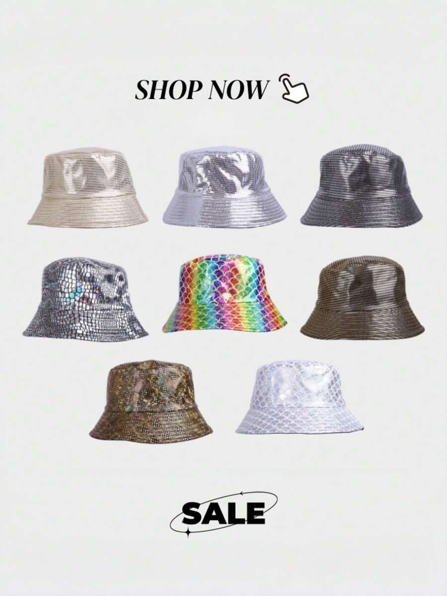 1 Peça Chapéu Balde Reversível Iridescente Brilhante com Escamas de Sereia, Chapéu de Proteção Solar Colorido da Moda para Festa, Apresentação e Palco para Homens e Mulheres - Multicolorido - Visão 1