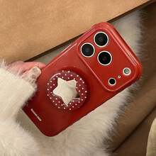 GUCADI Ins Style Polka Dot Star Mirror Stand Phone Case, Kompatibel Dengan Apple 17, 15 Soft Shell, Cocok Untuk 16 Pro Max, 12, 13, Estetika Tinggi, Gaya Gadis Musim Semi, Kreatif, Geometris, Artistik, Minimalis, Segar, Niche, Gaya Ins. - Sirup Maple Merah - View 11