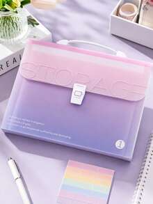 OBOVAY 1pc Gradient Color Expandable File Folder, Aesthetic Modern Premium Plastic Rectangular Accordion Style With Handle Clasp, Large Capacity Portable Document Classification Paper Storage Organizer Box, Suitable For Students School Office Back To School Supplies - Multiple Styles - View 8