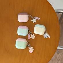 Korean Style Minimalist 4-Color Matte Colorblock + Small Flower Pendant Earphone Case Compatible With AirPods Pro 3 New Pro 2 Protective Cover Pro Cute Apple 4 Minimalist 3 Personalized 1/2 Generation Women's Earphone Case Protective Cover Spring/Summer Earphone Case/Birthday Gift/Holiday Gift - Multicolor - View 2