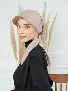 1件式女款即穿式全方位素色經典百搭阿拉伯時尚休閒棒球希賈布頭巾帽，適合日常防曬、遮陽、涼感與防紫外線 - 米色 - 查看 2