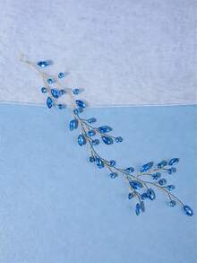1pc Light Blue Leaf Faux Pearl Headband Suitable For Wedding Occasions - Baby Blue - View 3