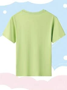 [Authentic] "Lilo & Stitch" Disney Girls' Summer Round-Neck Casual T-Shirt With Print-Perfect As A Birthday Gift, Girls' Summer T-Shirt - Lime Green - View 3