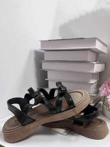 女童涼鞋 夏季新款蝴蝶結公主鞋，韓系幼兒沙灘鞋 - 黑色 - 查看 2
