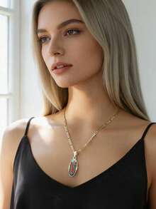 1pc 14K Gold Plated Zirconia Colorful Enamel Virgen Our Lady Of Virgin Mary Pendant Necklace For Wear It As A Symbol Of Faith, Protection, Birthdays - Gold - View 2