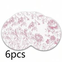 Manteles individuales redondos con borde ondulado y diseño floral rosa, 1/2/4/6/8/300 piezas. 2 diseños florales rosas: flor de cerezo con textura 3D y arte lineal de peonía bocetada. Tejido de poliéster, resistente al calor/resistente a las manchas/impermeable, lavable y duradero, adecuado para la decoración de la mesa. - Multicolor - Ver 21