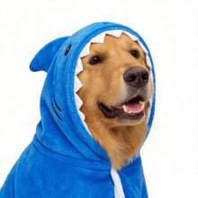 2-In-1 Shark Dog Bathrobe Winter Warm Coat, Super Absorbent Coral Fleece Hooded Towel, Adjustable Strap, Cute Pet Shark Outfit, Sleeveless & Open Leg Drying Robe, Suitable For Small, Medium And Large Dogs - Green - Mint Green - View 12