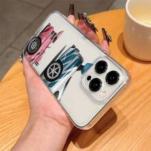 1 pieza Funda de teléfono con patrón de carreras negro & plateado compatible con teléfonos Apple - Multicolor - Ver 4