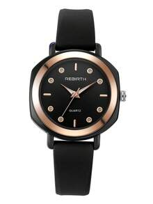 Rebirth Brand 1pc Women's Silicone Strap Minimalist Fashion Versatile Quartz Watch Suitable For Daily Decoration - Black - View 10
