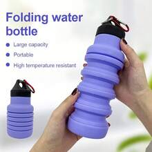 1 Silicone Foldable Sports Water Bottle, 16.91 Ounces Portable Outdoor Hiking Fitness Cup, Foldable. - 紫色 - 查看 4