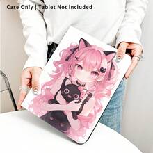 卡通女孩抱小貓圖案 1 件翻蓋式桌面平板保護殼，附筆槽，適用於 Honor 8/9/10/X8/X8A/X9/X8Pro/X9Pro/X9A/Matepad Pro/Matepad SE 11/Matepad 11/Apple 10th Gen/11 2025 (A16) 及 A9 等熱門機型 - 款式10 - 查看 6