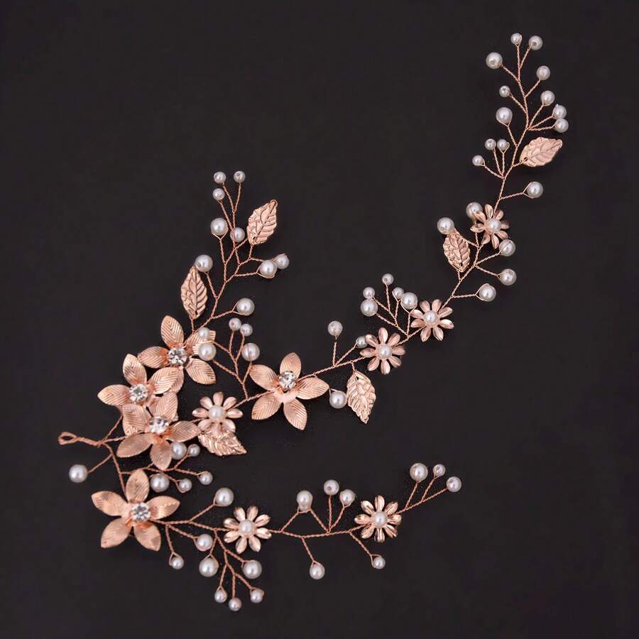 1 pieza Tocado nupcial de hoja hecho a mano con múltiples opciones de peinado - Oro rosa - Ver 1