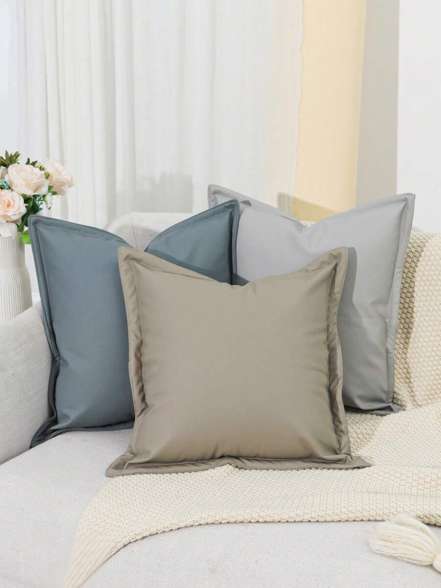Funda de almohada de cuero sintético minimalista y neutra con borde de ala, 45x45cm, funda de cojín de cuero vegano, almohada decorativa de granja moderna para sala de estar, dormitorio y sofá, sin relleno de almohada