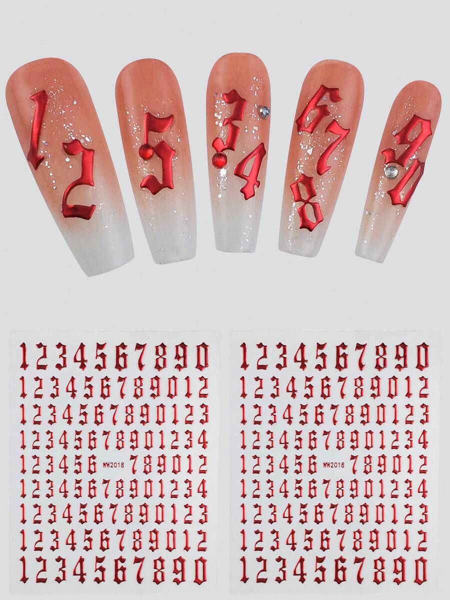 Red Digital Pattern Nail Stickers With Adhesive DIY Nail Art Decoration 2pcs/Pack - Red - View 1
