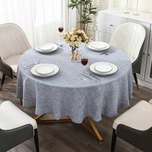 1pc Round Hemmed Vintage Linen Style Heat-Resistant Dust-Proof Tablecloth, Fabric Dining Table Cover, Suitable For Kitchen Dinner, Restaurant Decor, Holiday Party, Home Decor Textile - Dusty Blue - View 12
