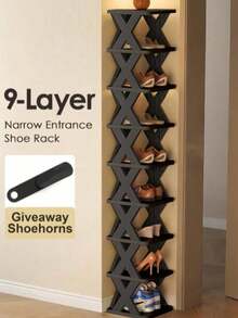 1 pieza Estantería plegable de marco en X multicolor, estantería de almacenamiento de zapatos vertical estrecha apilable, adecuada para uso diario en la entrada, dormitorio y balcón, estantería de almacenamiento independiente, estantería estrecha que ahorra espacio, adecuada para la entrada, dormitorio y apartamento, artículos esenciales para la vuelta a la escuela y la mudanza - Multicolor - Ver 5