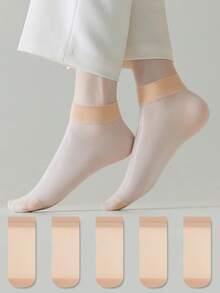 ZUJO 5雙裸色透明女襪，舒適透氣吸濕排汗，適合春、秋、夏季 - 查看 4