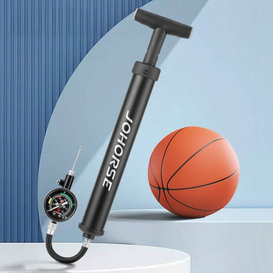 Handheld High Pressure Multi-Functional Portable Air Pump With Pressure Gauge & Ball Needles, Inflator For Basketball Football Volleyball Bike Tires - Air Pump + Hose + Ball Needle - View 1