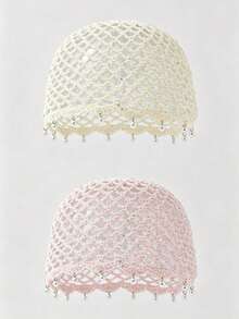 1pc Women's Fashion Lightweight Hollow Pearl Pendant Beaded Knit Hat, Suitable For Boho Beach Outings And Daily Wear - A - View 30